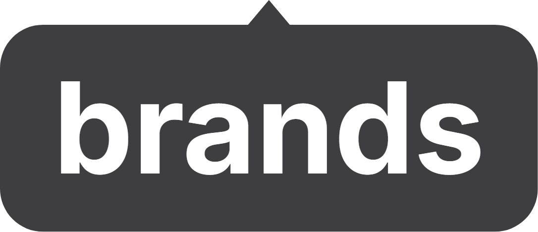 black background with the white word "brands" in the center
