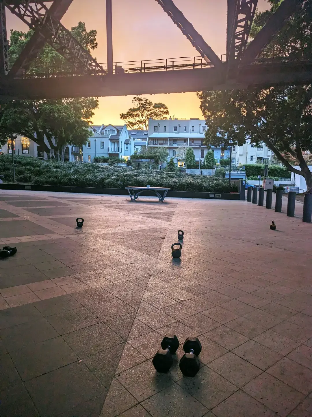 set up for strength class at sunrise in kirribilli