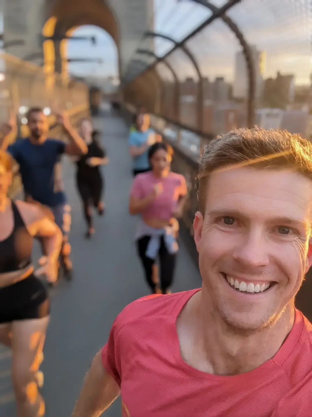 selfie of running across harbour bridge with burn running class