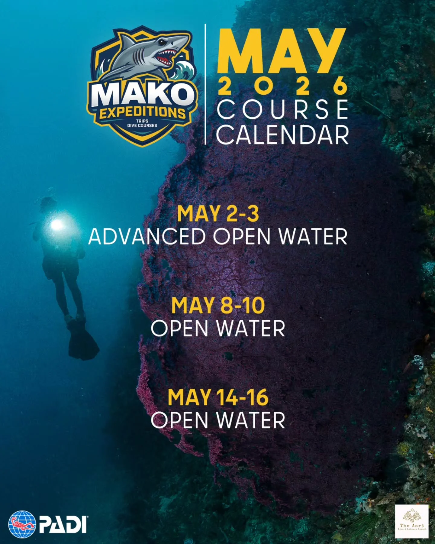 🗓 May 2026 Course Schedules are up! 🗓

Learn to scuba dive or level up your training at the height of summer. 

All courses are taught by PADI Instructor @noelguevaraphoto and conducted at @theasrianilao , a 5-star PADI IDC Resort in Mabini, Batang