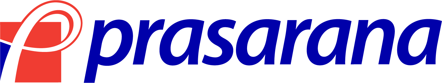 Prasara logo with a stylized letter P and a red curved shape