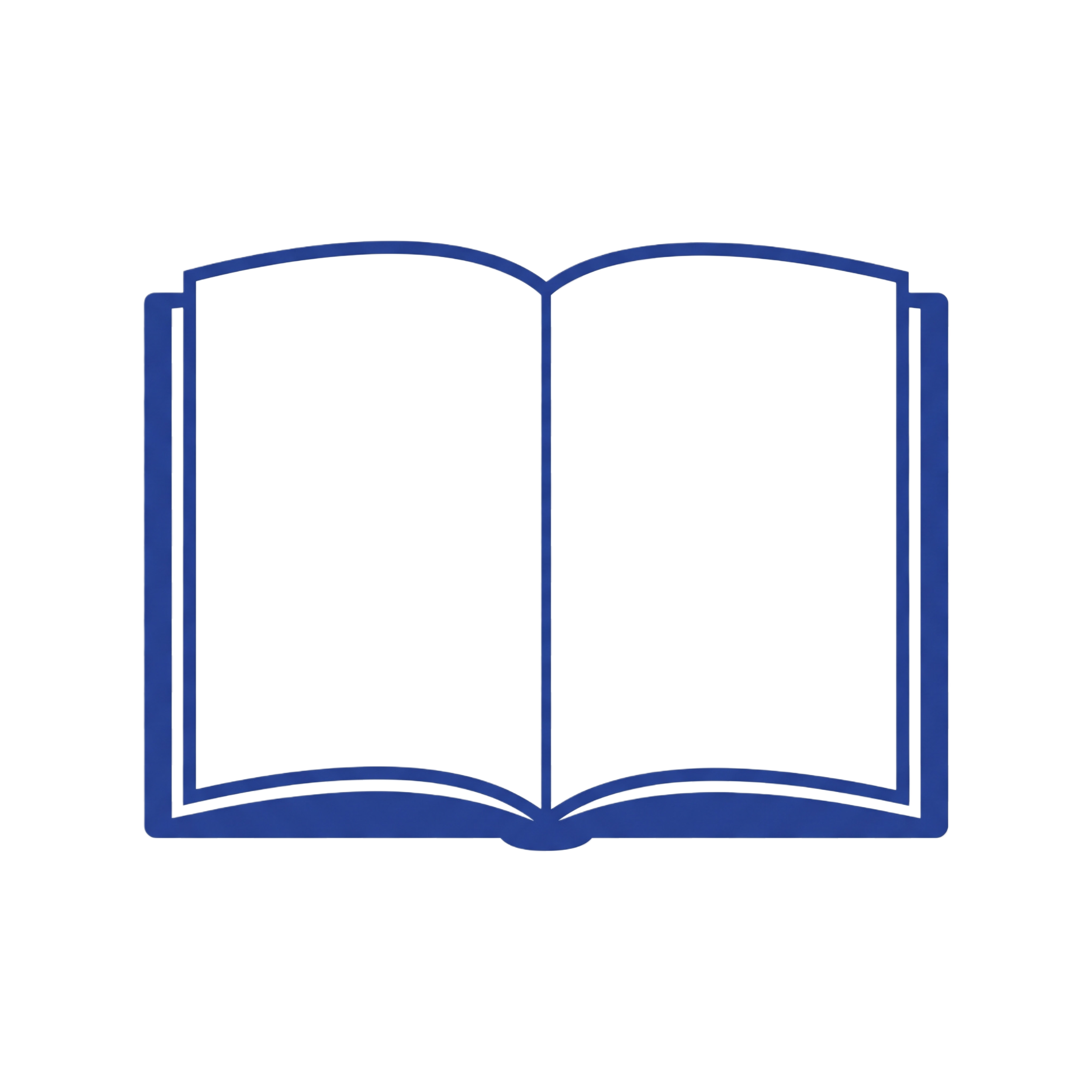 Simbolo di un libro aperto con contorno blu su uno sfondo nero.