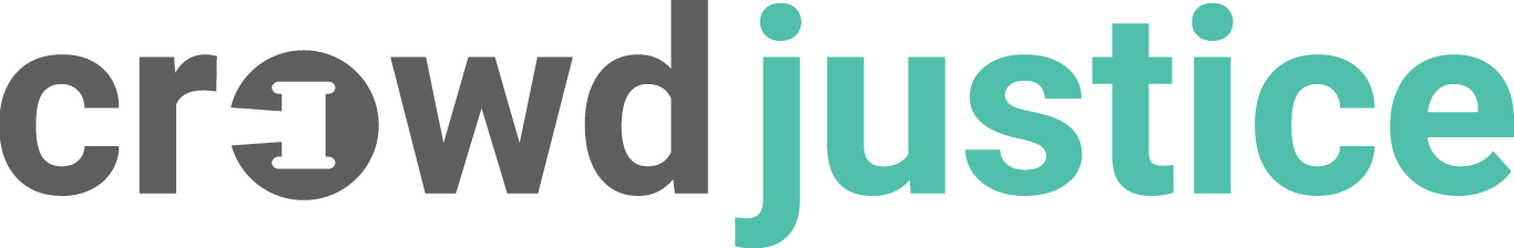 An illustrated word cloud with the words 'Crowd' and 'Justice', where 'Crowd' is in black and 'Justice' is in teal.