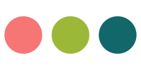 Three colored circles: pink, green, and teal, aligned horizontally