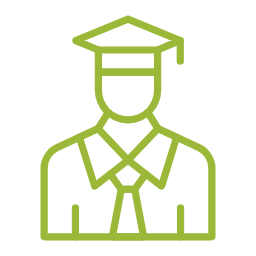 Outline of a person wearing a graduation cap and gown