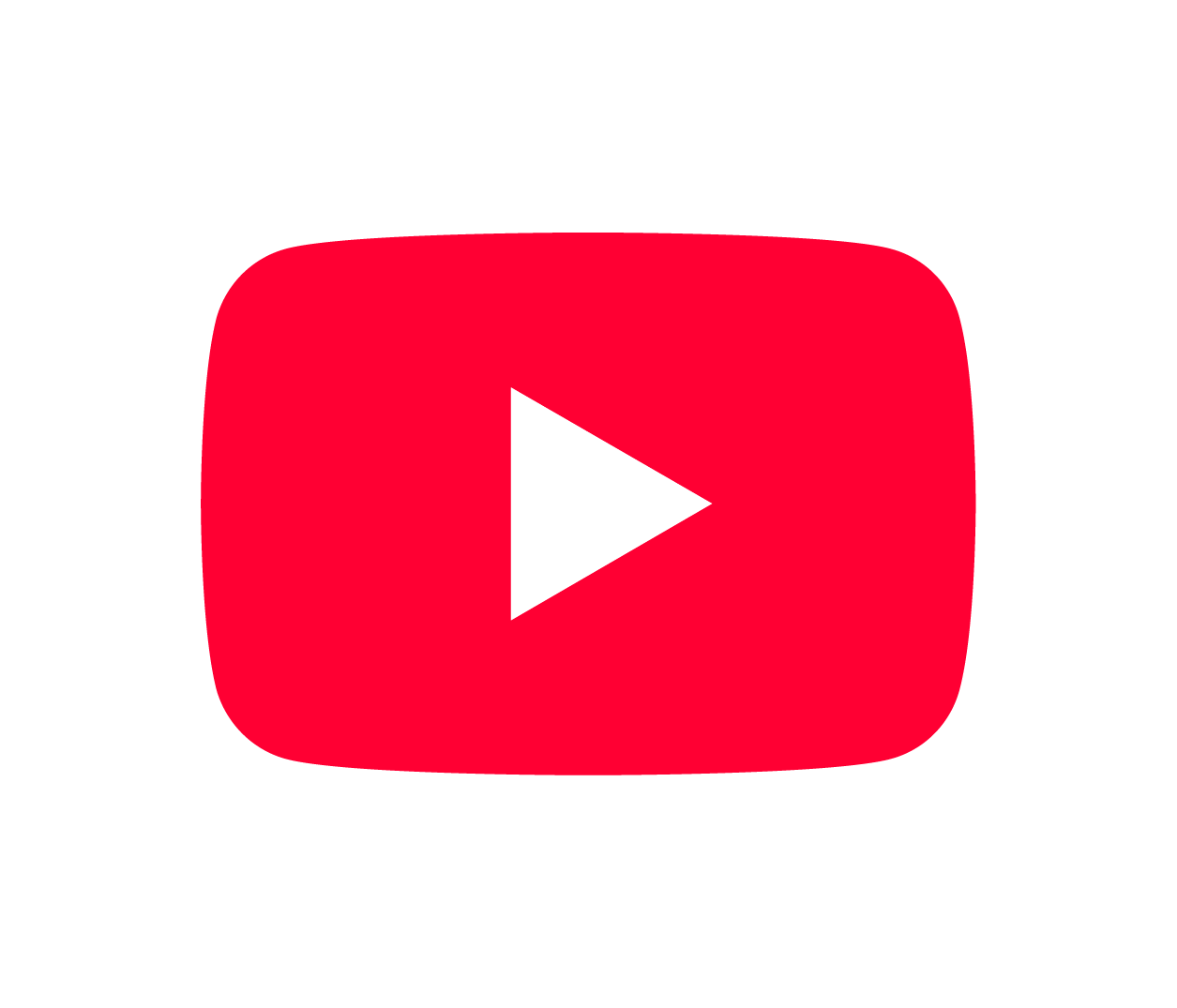 YouTube logo with a red rounded rectangle and a white play button in the center.