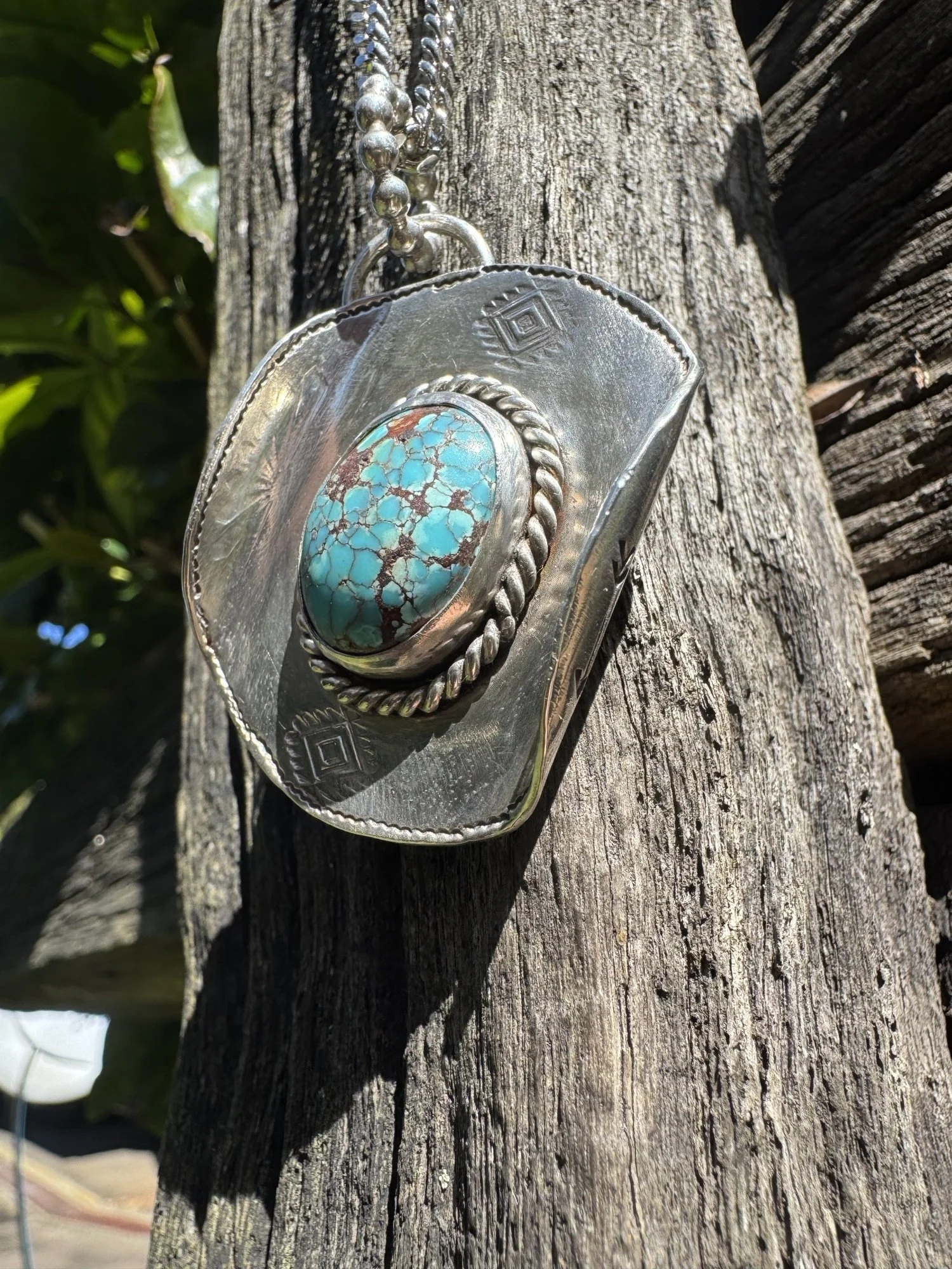Hubei Turquoise Cowboy Hat Pendant with Chain