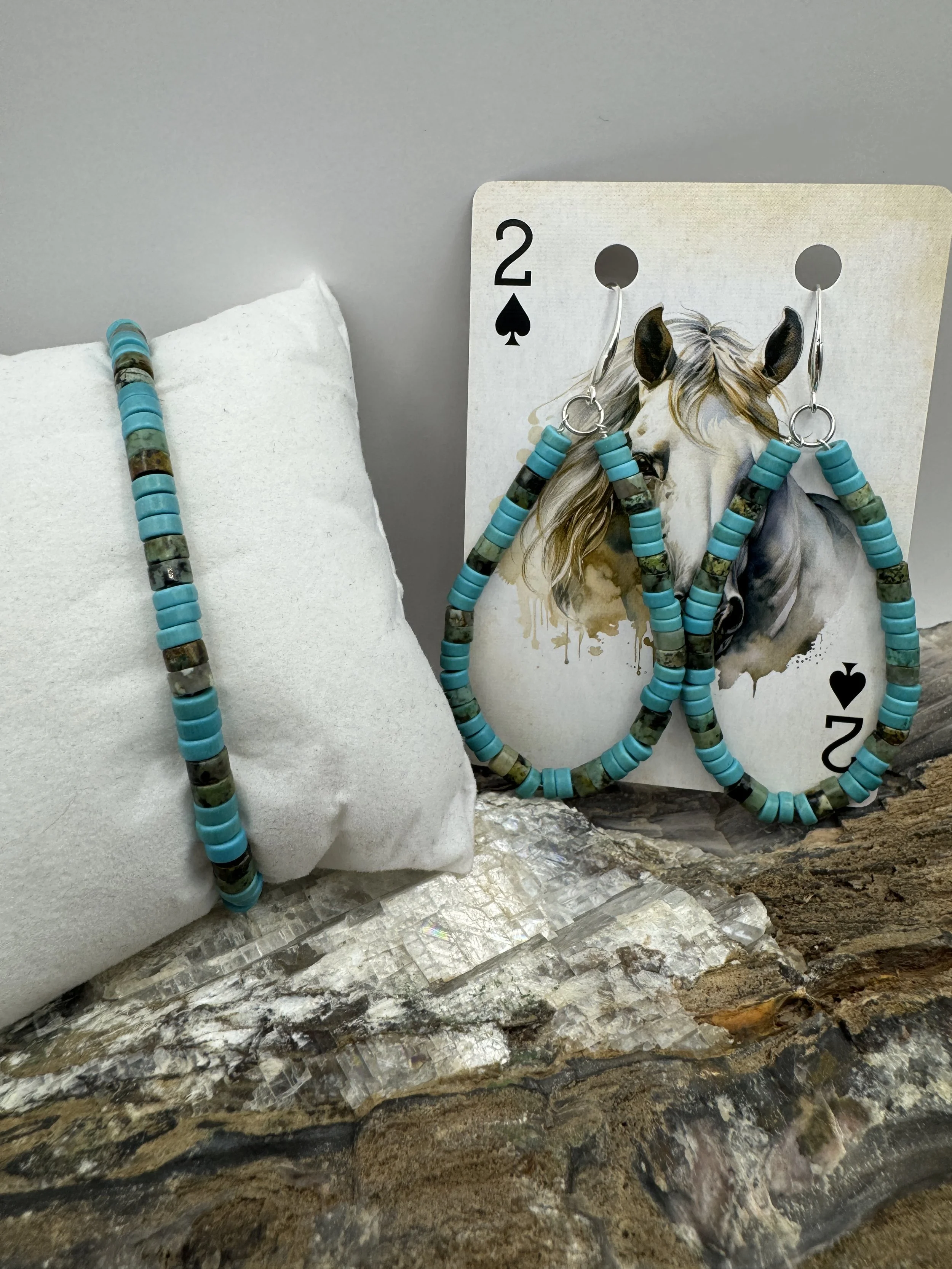 African and Kingman Beaded Earring and Bracelet Set