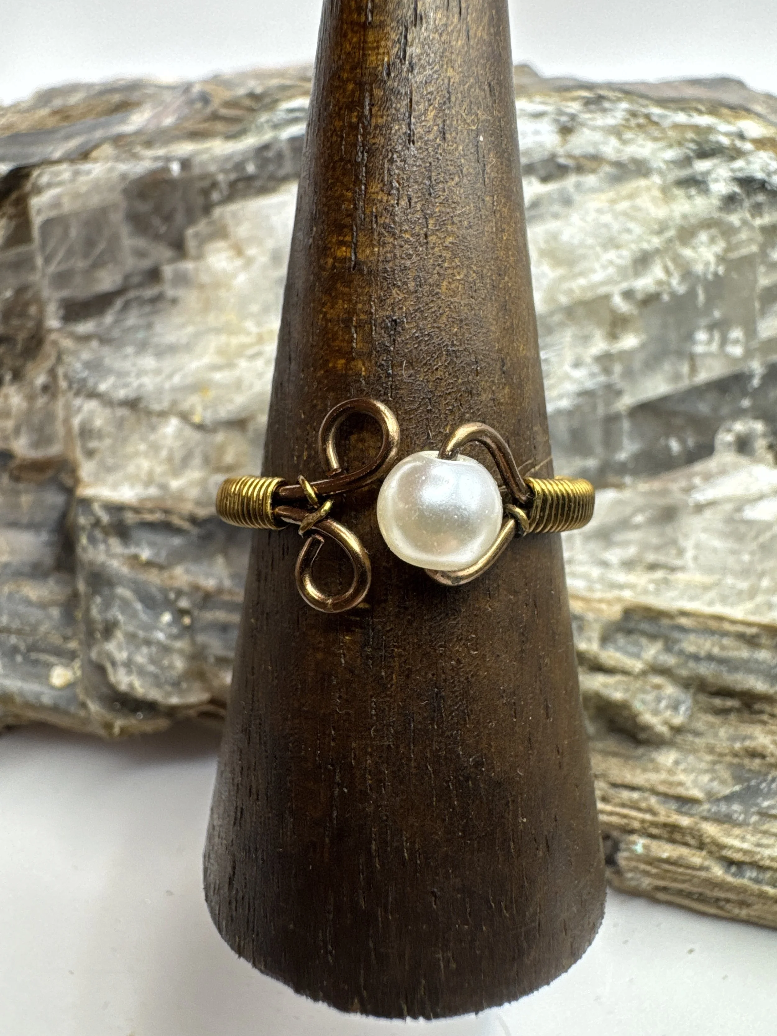 Antique Brass and Pearl Ring Size 10 - 11