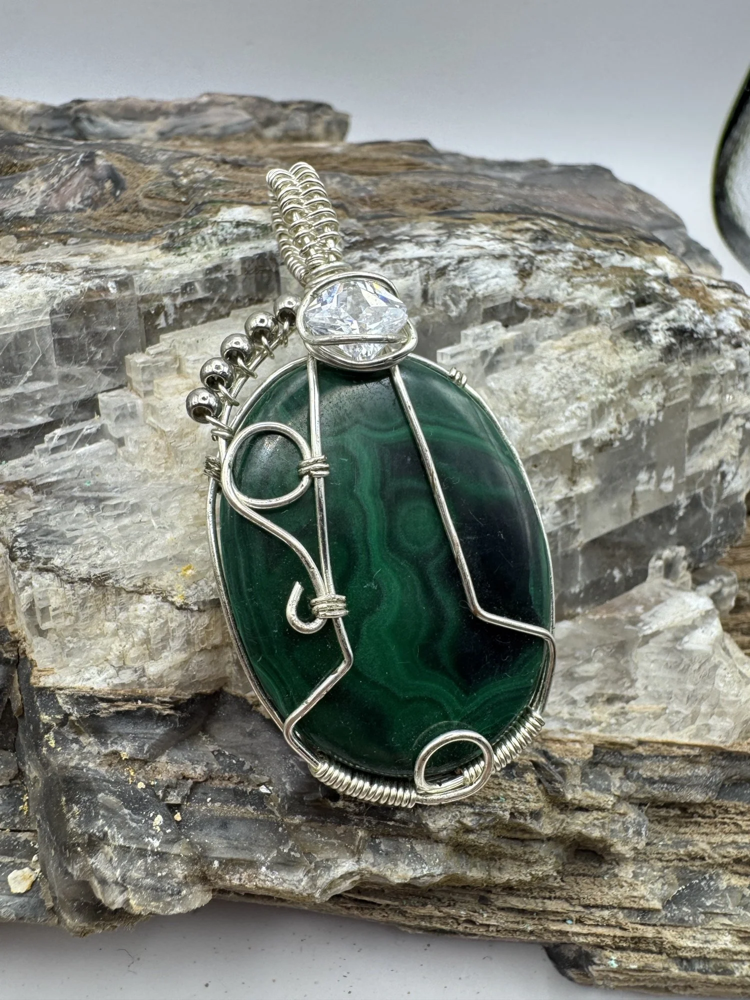 Malachite and CZ Pendant