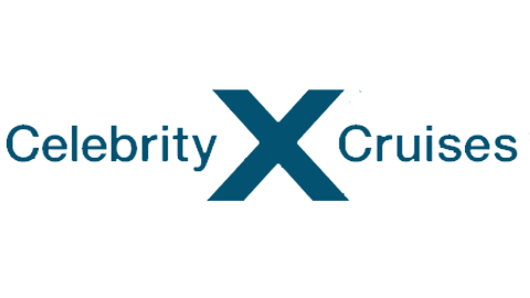 Logo of Celebrity Cruises with the text 'Celebrity X Cruises' and a large 'X' in the center.