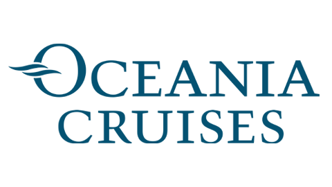 Oceania Cruises logo with a stylized ship's propeller and name in blue text.