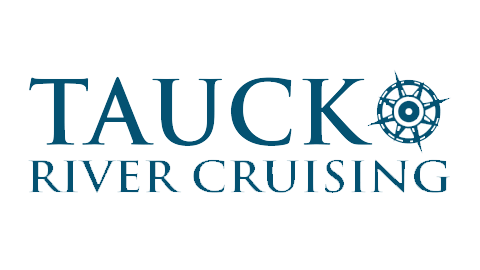 Logo for Tauck River Cruising featuring a ship's steering wheel