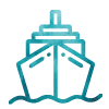 Front view of a ship sailing on the water.