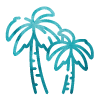 Two stylized teal palm trees on a plain white background.