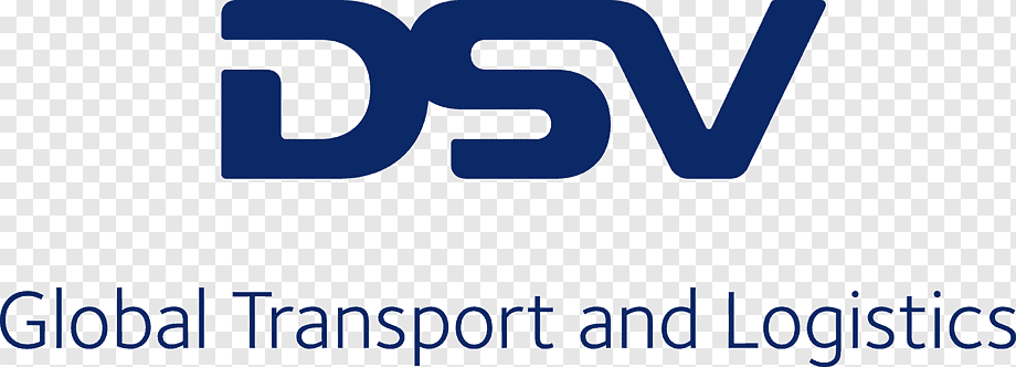 DSV-logotyp med texten "Global Transport and Logistics" under.