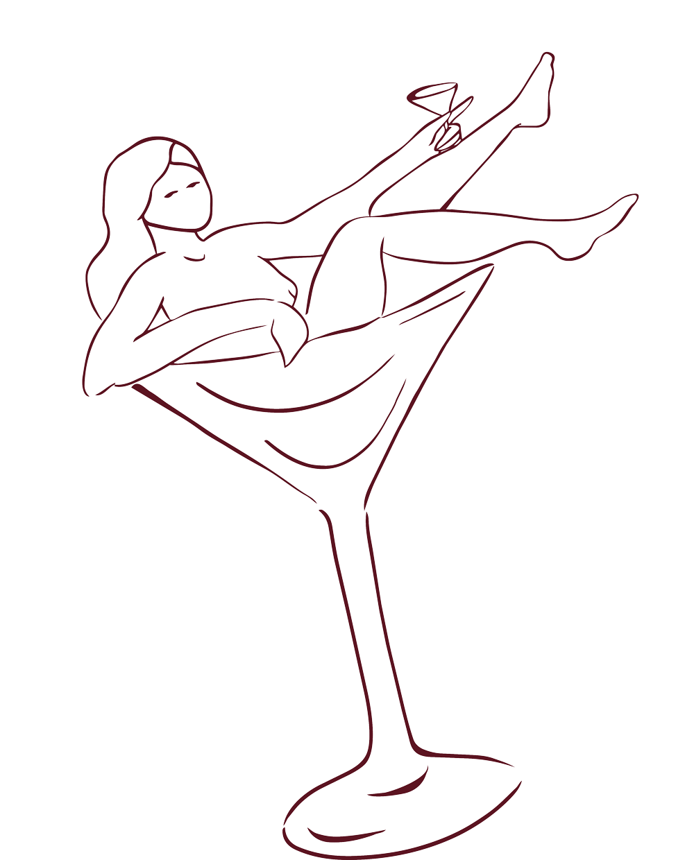 Dibujo de una mujer en un cóctel en forma de línea minimalista.