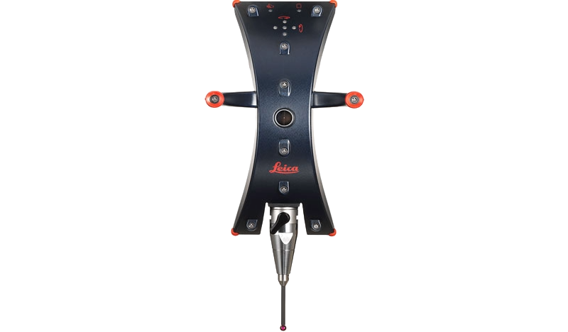 Leica total station survey instrument with labeled components and measurement lines.