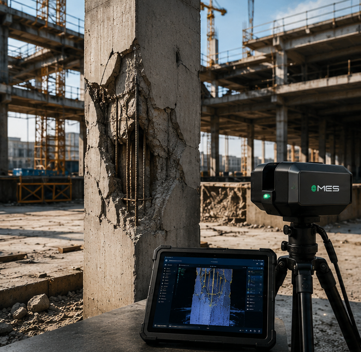 Construction site damage assessment using precision metrology equipment