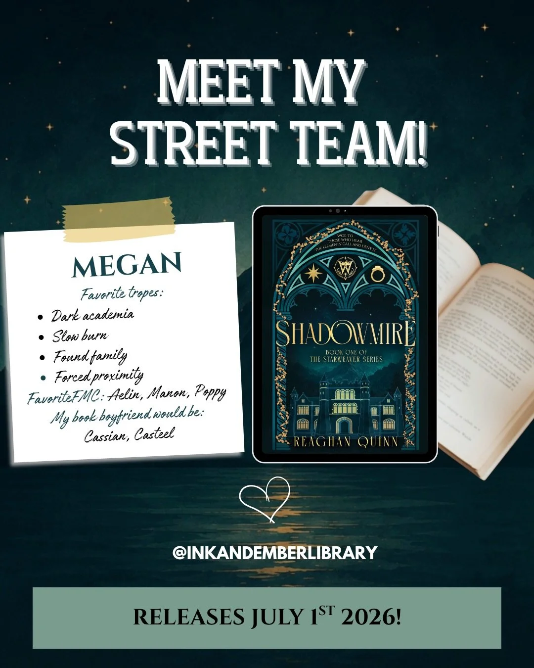 Meet the lovely ladies that make up the Shadowmire Street Team! 

Some of them started as Beta Readers, and all of them were ARC readers 🖤, and now they are helping me spread the word about this little world we love called Whittaker!

Aside from bei