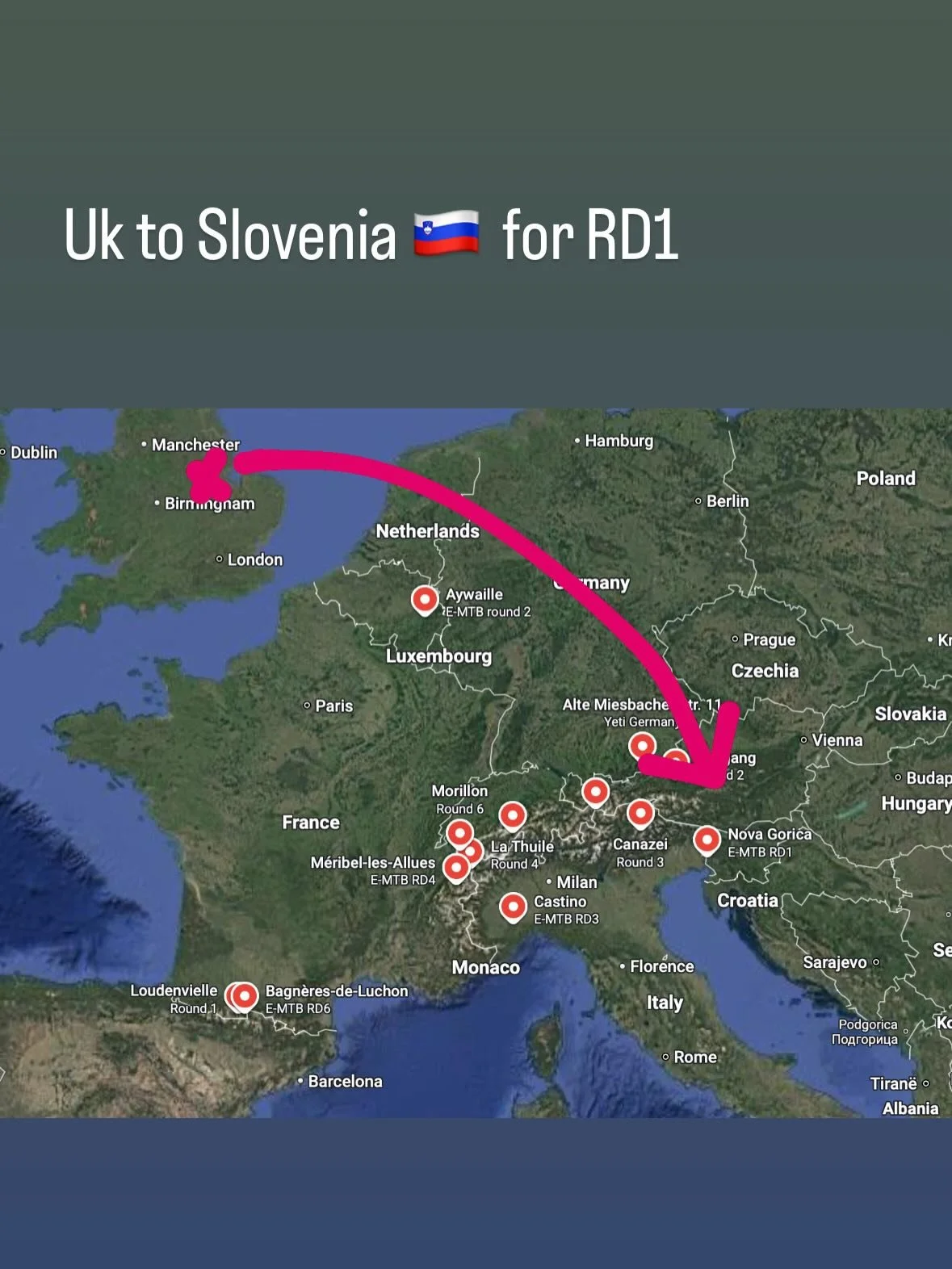 The driving adventure of 2026 and Swift Racing Calendar 📅 

Start: Bingham, UK 🇬🇧 

1st Stop - Nova Gorica, Slovenia 🇸🇮~ RD1 @european_emtb_enduro_tour (18th/19th April)

2nd Stop - Aywaille, Belgium 🇧🇪 ~ RD2 @european_emtb_enduro_tour (25th/2