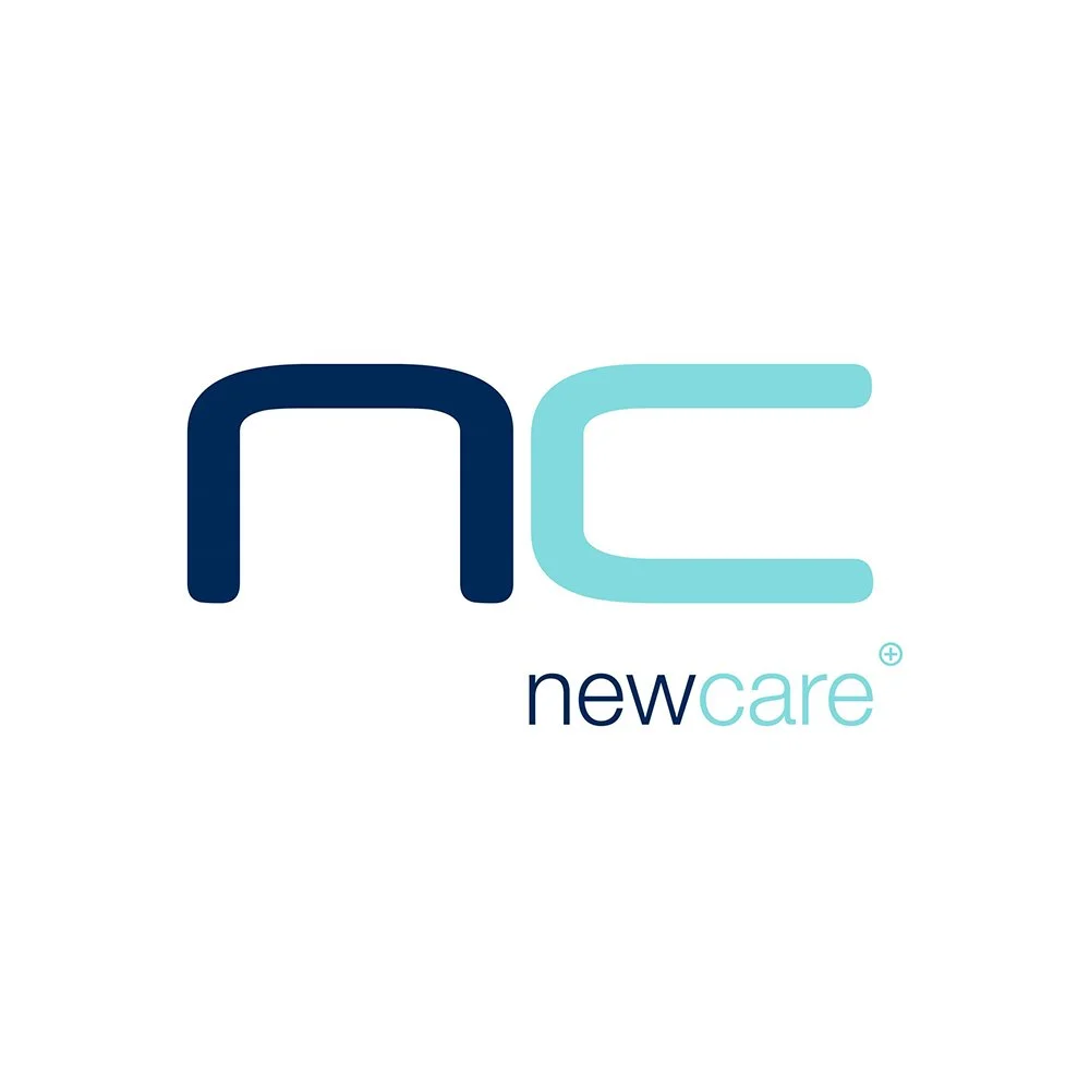 Logo for Newcare featuring stylized lowercase letters 'n' and 'c' in dark blue and light blue with the words 'newcare' underneath.