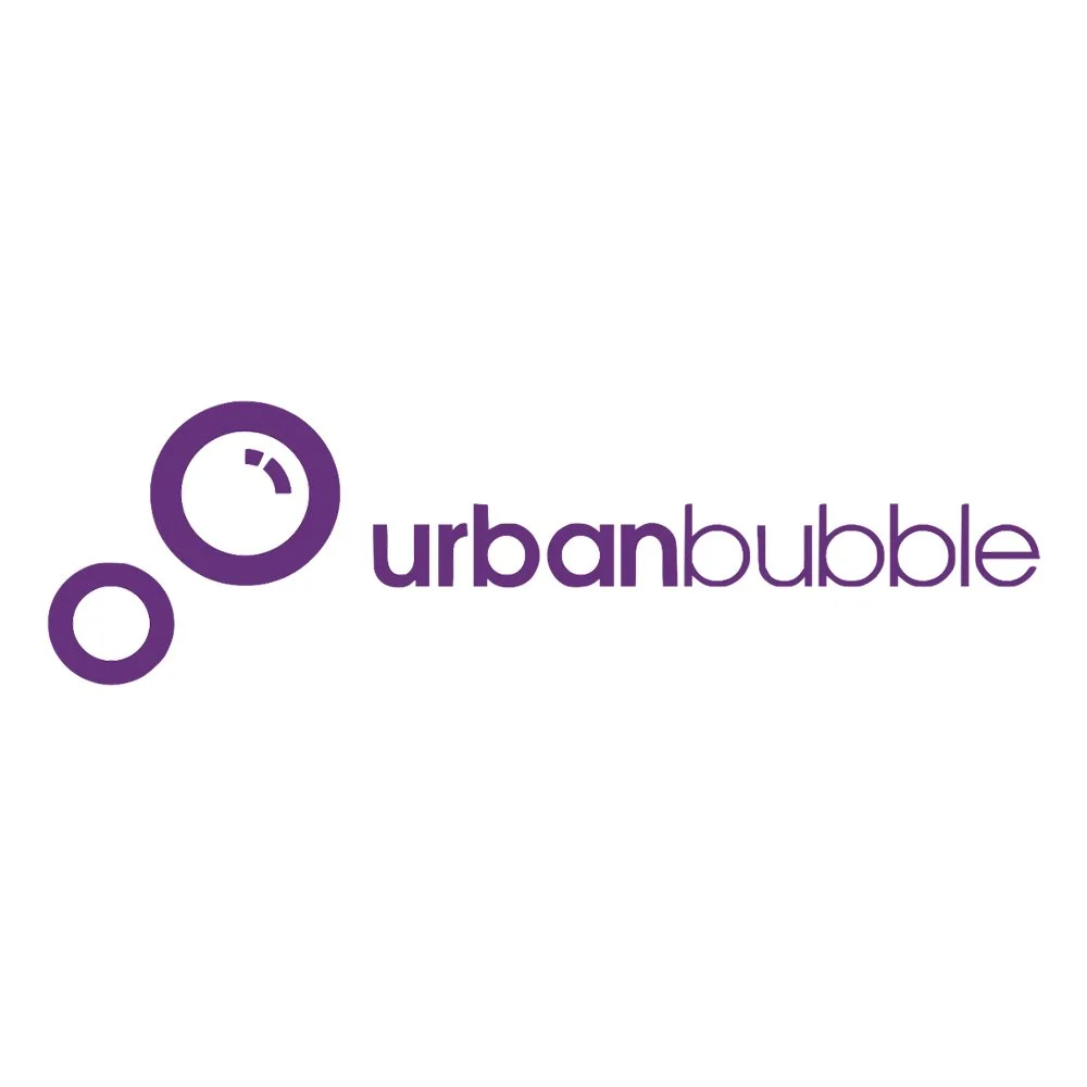 Purple logo of Urban Bubble with two stylized bubbles and the text 'urbanbubble' in lowercase.