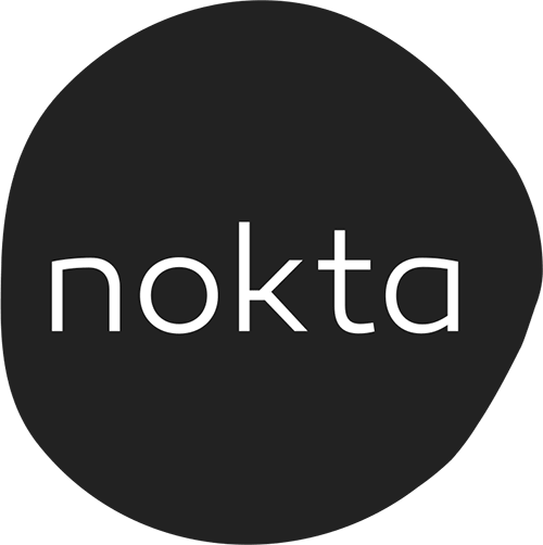 'Nokta' logo with white lowercase text on a black circular background.