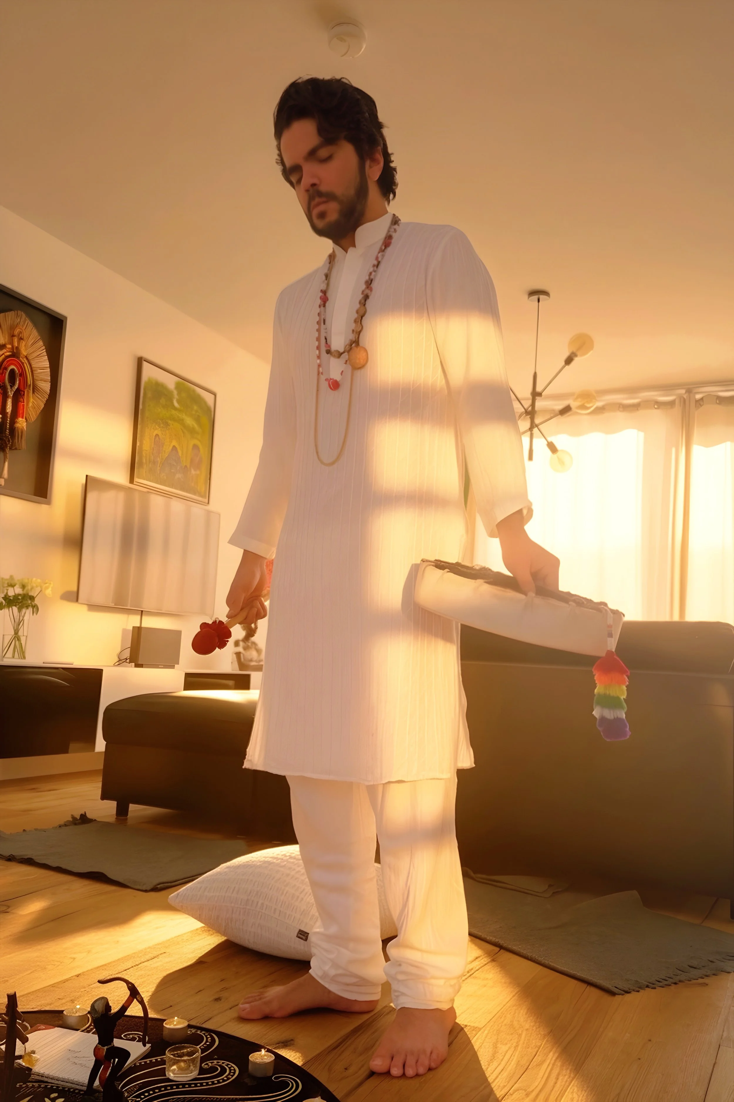 KAYALA, Indigenous sound healing creator and facilitator at KAIRÉ in sacred white attire