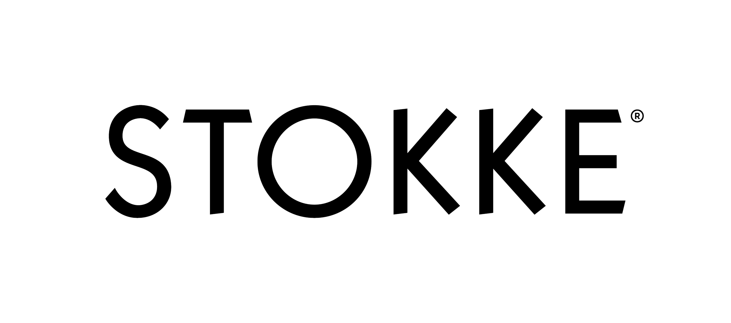 Outline of the word 'STOKKE' in bold letters on a black background.
