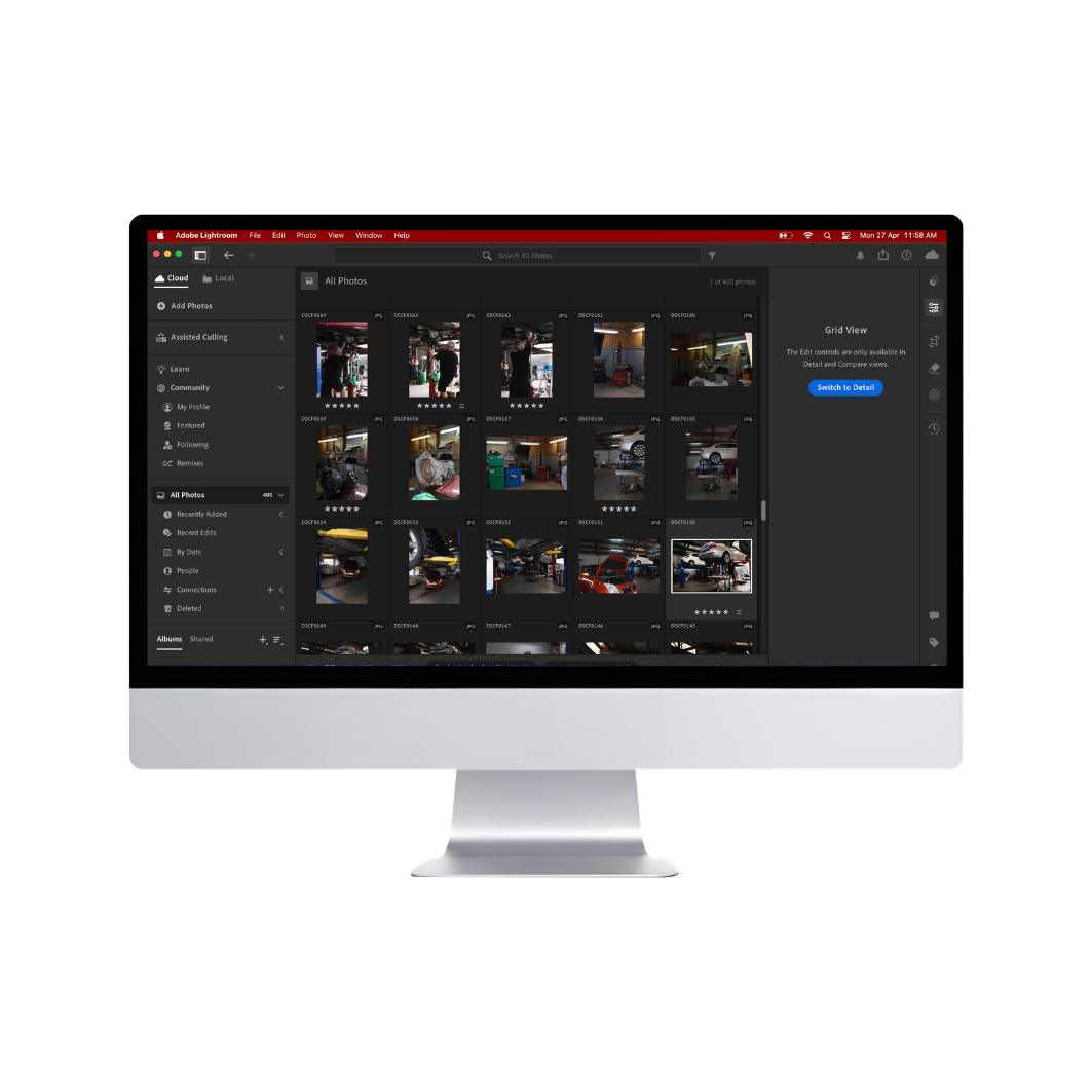 Computer screen displaying LightRoom to edit brand photographs.