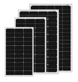 Set of four black solar panels of different sizes