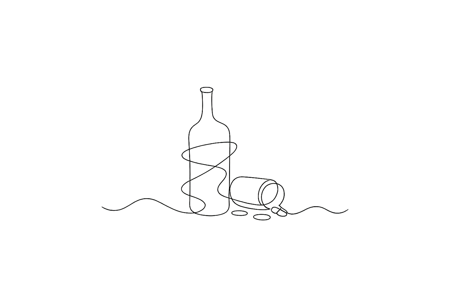 line art drawing of booze and pills