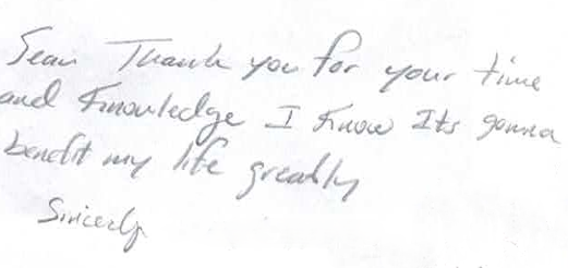 Handwritten note expressing gratitude and appreciation.