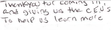 A handwritten note expressing gratitude for support and encouragement.