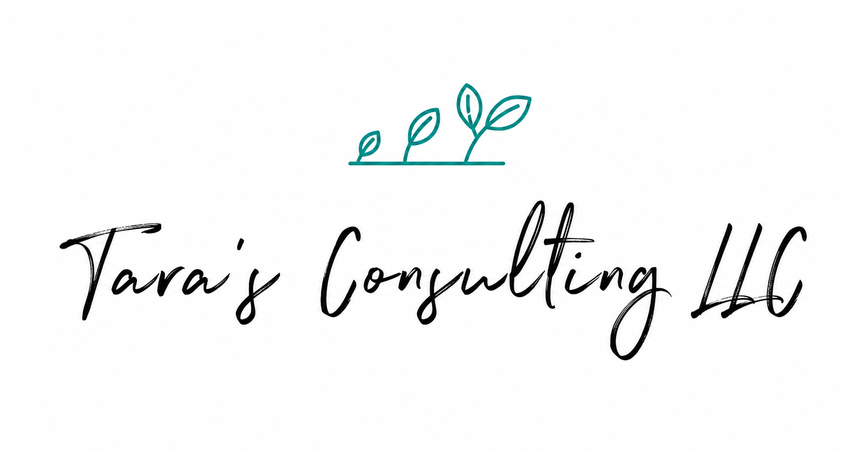 Logo for Tara's Consulting LLC featuring a simple line drawing of three growing leaves above the business name in cursive font.