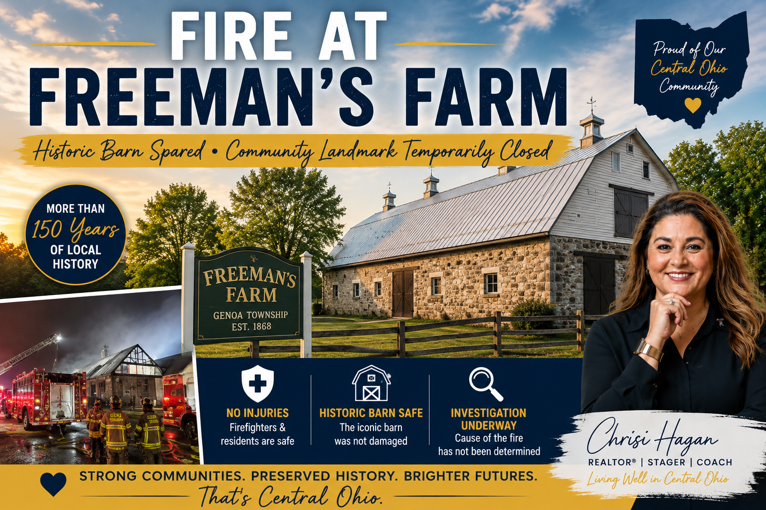 Fire Closes Freeman’s Farm in Genoa Township, But the Historic Barn Was Spared