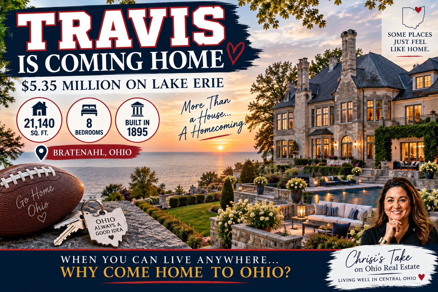 Travis Kelce Bought a $5.35 Million Lakefront Ohio Estate. Maybe You Really Can Go Home Again.