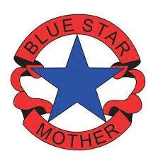 A logo with a blue star at the center, surrounded by a red ribbon that reads "Blue Star Mother" in black text.
