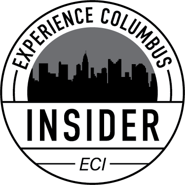 Logo for Experience Columbus Insider, featuring a skyline silhouette within a circular design.