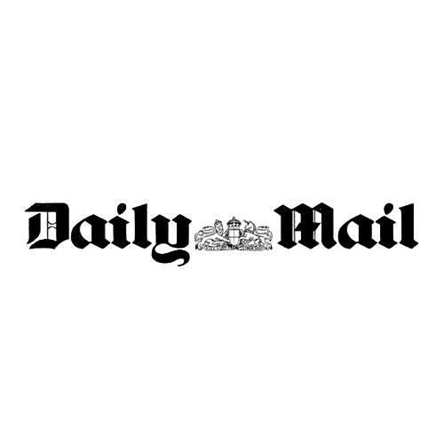 Black background with the words 'Daily Mail' in white Gothic font and a white decorative emblem in the center.