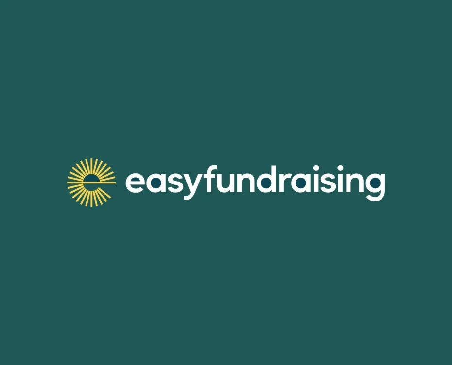 Easyfundraising logo on dark teal background with yellow sunburst design and white text.