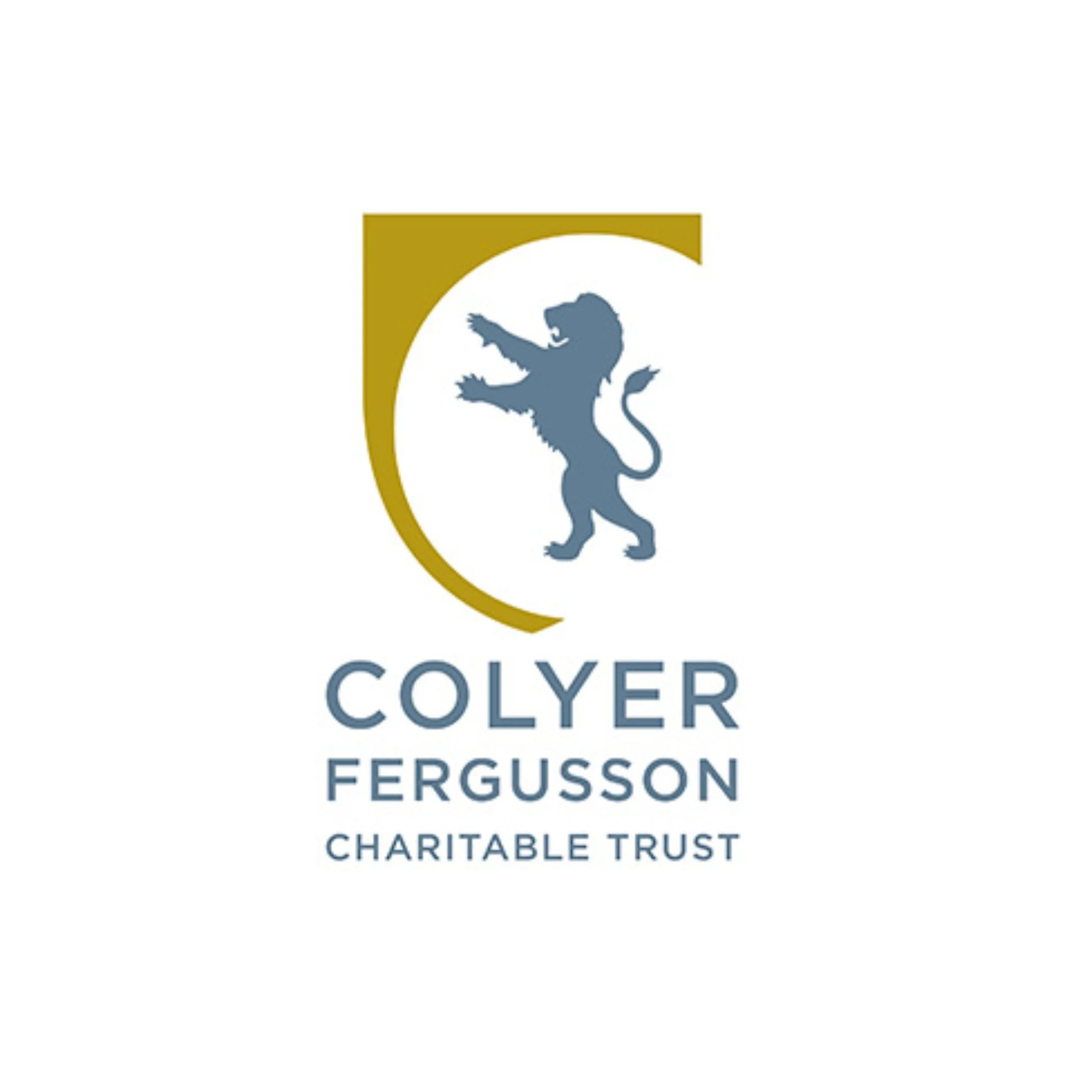 Logo for Colyer Ferguson Charitable Trust featuring a blue lion silhouette within a circular design, with gold and navy blue text.