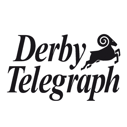 Derby Telegraph logo with a running horse icon.