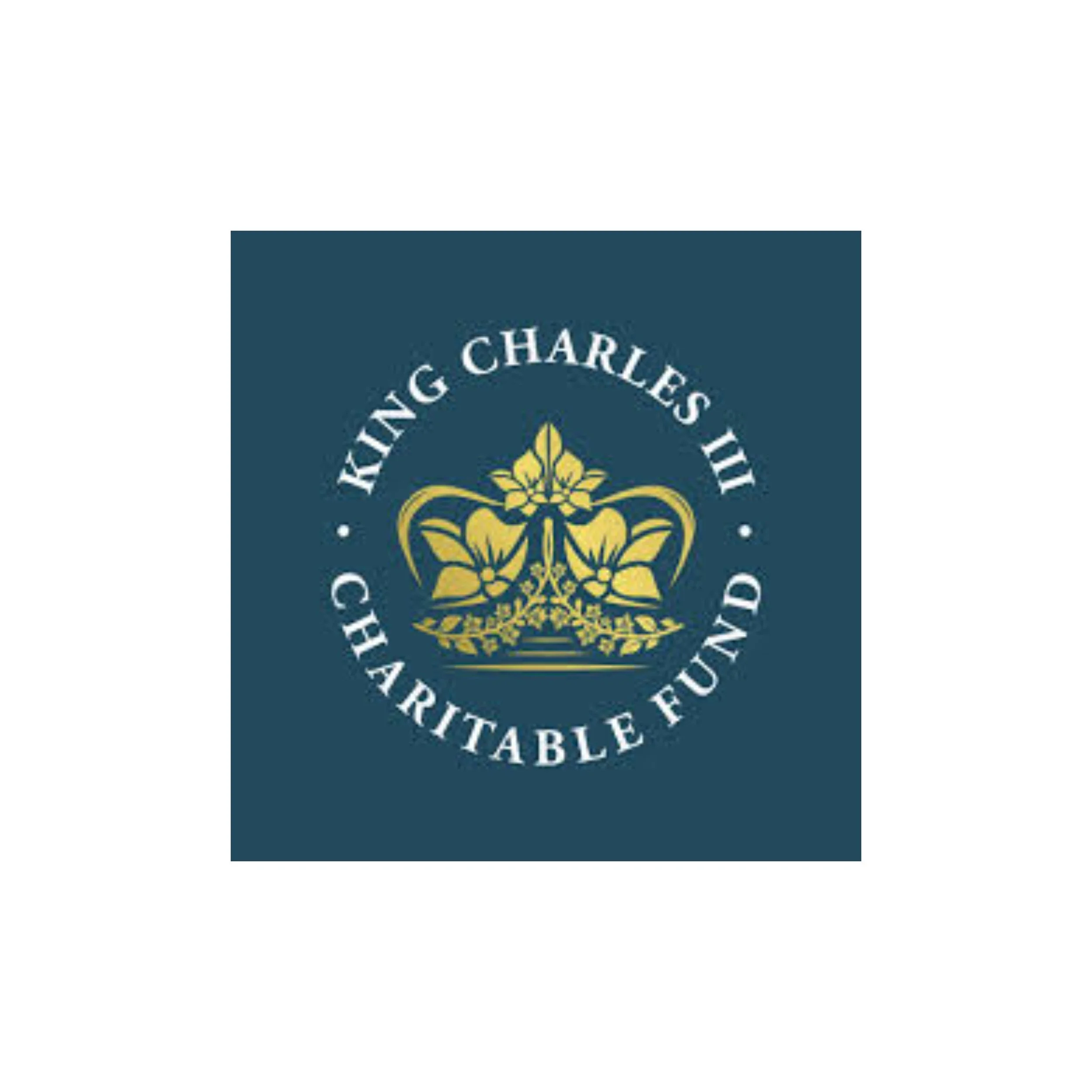 A dark blue emblem featuring a yellow flower and ornate design, with white text surrounding it.
