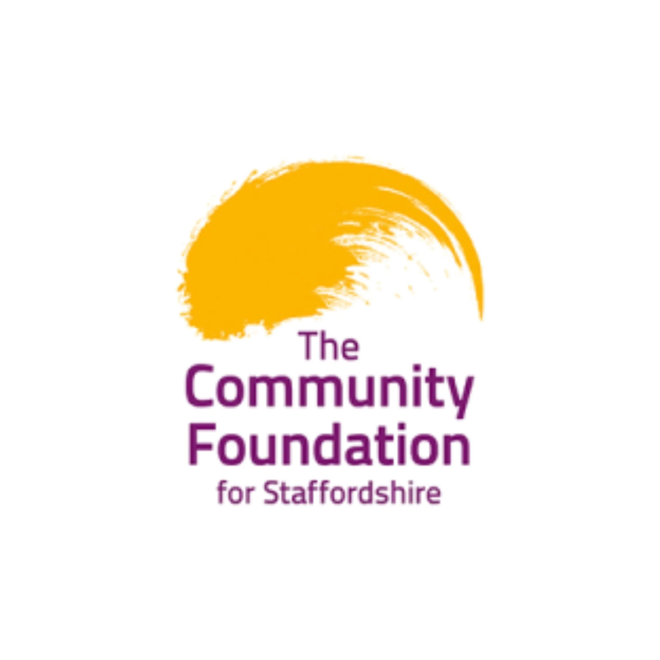 Logo for The Community Foundation for Staffordshire, featuring an orange brushstroke circle with text underneath.