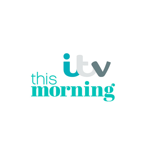 ITV This Morning logo with black background and white and teal text