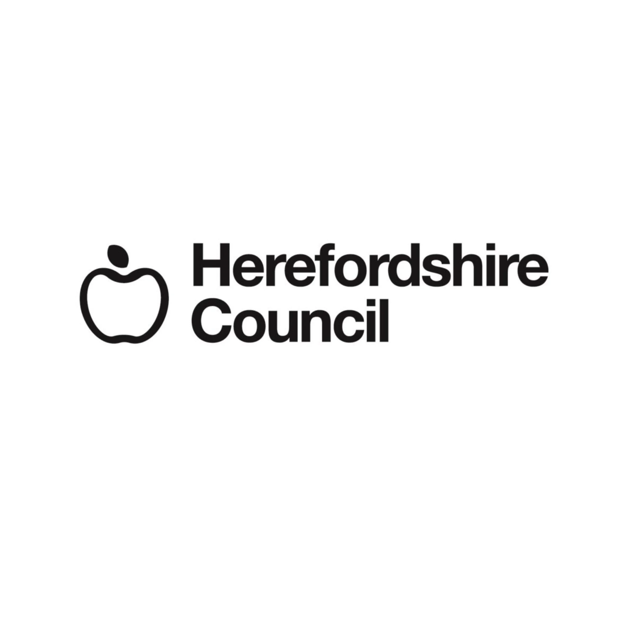 Logo of Herefordshire Council with a black apple icon and text below.