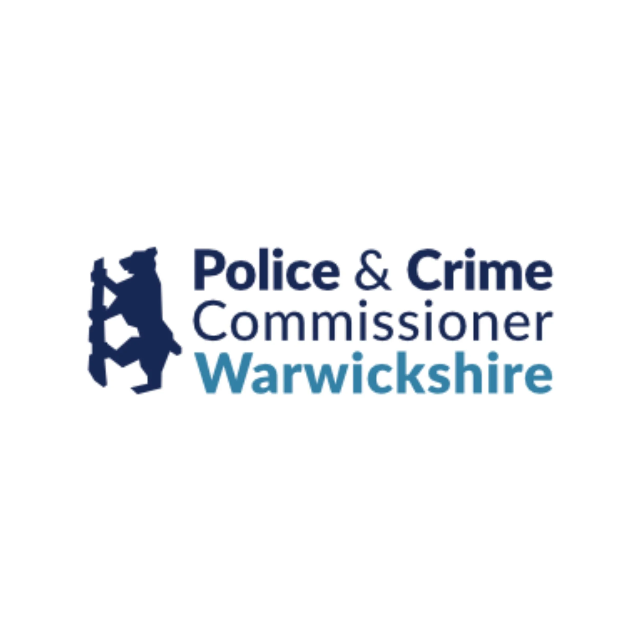 Logo of Warwickshire Police & Crime Commissioner, featuring a navy blue stylized lion and text in navy and light blue.