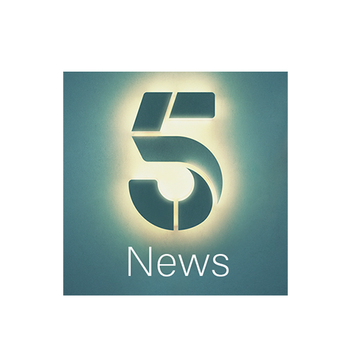 Logo of a news channel with a large illuminated number 5 and the word 'News' underneath